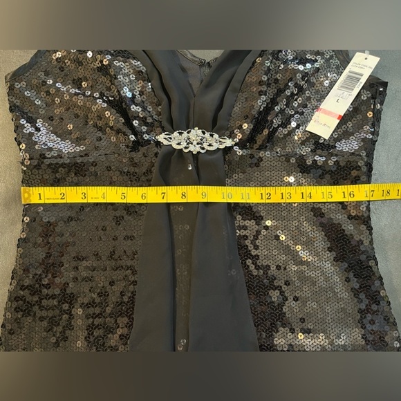 Onyx Nite Womens Black Sequined Back Zip Evening Party Wear Blouse Size L NWT - Picture 14 of 14